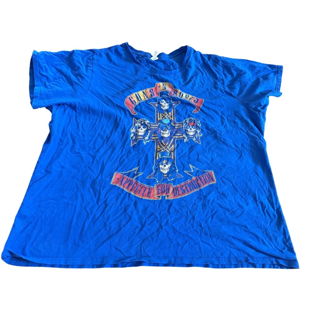 Vintage Womens Guns N Roses Shirt Appetite For Destruction Band Tee 3XL Blue 80s